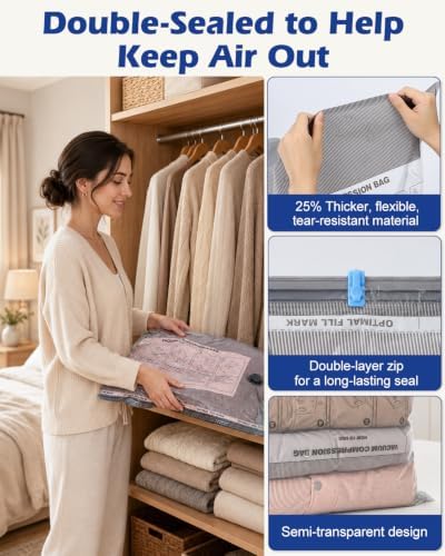 Fantictas Vacuum Storage Bags for Clothes, 18 Pack with Electric Pump - Image 6