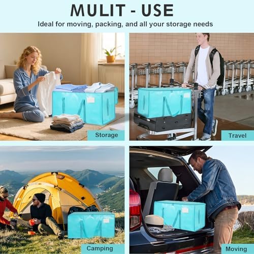 6 Pack-Extra Large Heavy Duty Moving Bags - Waterproof Storage Totes with Handles & Zippers, Foldable for College Dorm, Storage (lake blue) - Image 7