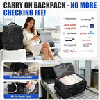 suwasp Travel Backpack with Toiletry Bag Set for Women Men,Ryanair Backpack 40x30x20CM Airline Approved Personal Item Travel Bag, Carry On Backpack Fits 14 Inch Laptop, 180° Opening,Black - Image 4