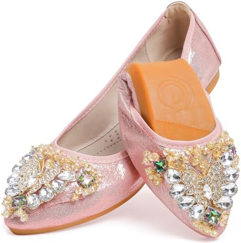 Women's Ballet Flat Shoes - Cute Rhinestones Bow Wedding Flats Slip on Flats for Women Comfort by WAMBHC