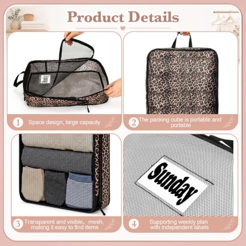 7 Pcs Packing Cubes for Travel Days of Week, Black Brown, L - Image 3
