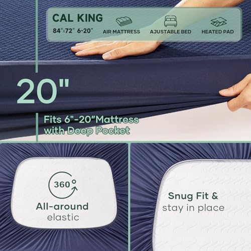 OhGeni Waterproof Mattress Protector,Cal King Navy Soft Bamboo Viscose Top Layer Pad,3D-Air Fabric Cooling Fitted Sheets,Bed Cover,Deep Pocket Hotel Pet Stain Proof Over 99 Count Hex Bumps - Image 2
