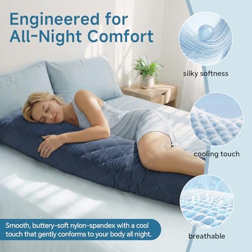 BEDELITE Cooling Body Pillow, Memory Foam Filled, Navy Blue, 20x54 Inches - Image 2