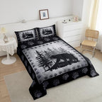 Rustic Bear Kids Comforter Set Toddler Size,Wild Animal Pine Trees Retro Bedding Set for Boys Men,Grid Plaid Hunt Cabin Decor Quilt Set Bear Paw Print Polyester Duvet Set with 1 Pillowcase, Gray - Image 5