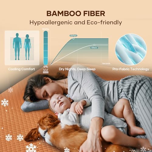 OhGeni 100% Waterproof Mattress Protector,Queen Size Mattress Soft Pad,Pet Hair & Bedwetting Resistant,Cooling Breathable Fitted Sheets,Washable Bed Cover Over 99 pcs Hex Filled Bumps,Orange - Image 4
