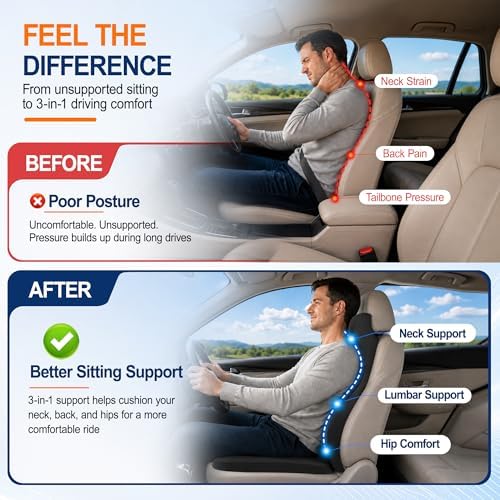 Allaboutsla 2 Piece Car Seat Cushion, Back Support with Car Headrest Pillow - Image 5