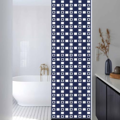 Window Privacy Film Frosted, Blue White Plaid Reusable Static Cling Window Tints, Modern Abstract Geometric Lattice Heat Control Windows Films for Offices, Balcony, 29.5 x 118 Inches - Image 3