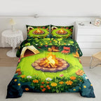 Erosebridal Campfire Toddler Comforter Set Woodland Campsite Bedding Set Happy Camping Camper Comforter for Kids Boys Girls,Rv Bunk Accessories Quilt Duvet - Image 2