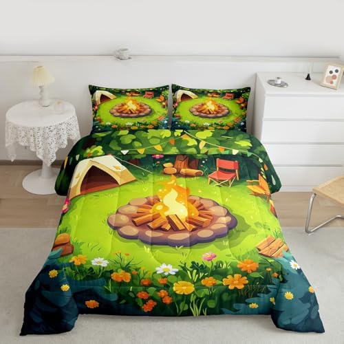 Erosebridal Campfire Toddler Comforter Set Woodland Campsite Bedding Set Happy Camping Camper Comforter for Kids Boys Girls,Rv Bunk Accessories Quilt Duvet - Image 2