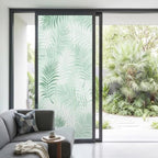 Window Privacy Film Frosted, Light Green Botanical Non-Adhesive Static Cling Window Tint, Summer Palm Leaves Foliage Tropical Insulated Windows Frosted Films for Living Room, 35.4 x 78.7 Inches - Image 2