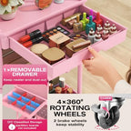 Goovilla Rolling Makeup Organizer Cart with Removable Drawer, 4 Tier Pink - Image 3