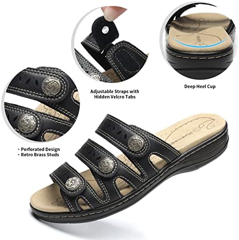 Women's Comfort Leather Slides Lightweight Flat Sandals Cute Slip On Casual Walking Slippers - Image 4