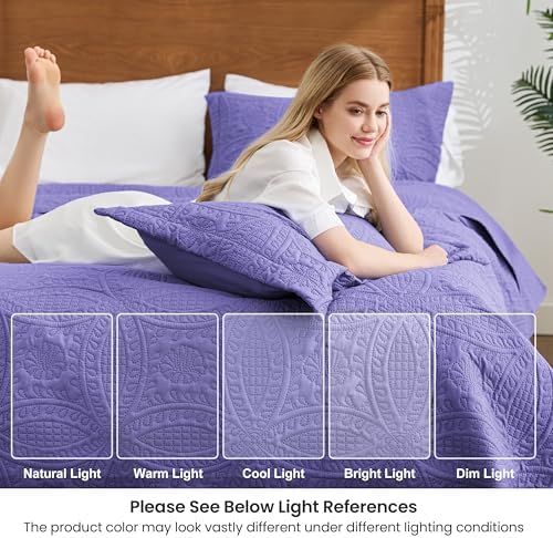 Love's cabin Oversized King Size Quilt Bedding Set Deep Purple Bedspreads - Oversized King Lightweight Bedspread Comforter - Coin Pattern Coverlet for All Season - 3 Pieces (1 Quilt, 2 Pillow Shams) - Image 7