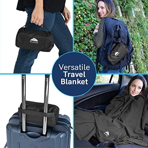 BlueHills Premium Soft Ultra Compact Travel Blanket Value Pack Set of 2 - Airplane Traveling Essentials Flight Blanket in a Portable Car Plane Travel Gift - Black and Royal Blue - Image 7