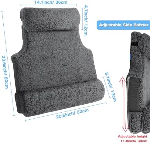 3-in-1 Lumbar Support Pillow with Headrest for Recliner, Memory Foam Back Cushion Set with Adjustable Side Bolster for Targeted Lower Back Pain Relief, Plush Sherpa Fleece Cover, Grey - Image 2