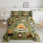 Erosebridal Kids Camping Tent Full Bedding Set,RV Camper Comforter Set Camping Decor for Travel Trailer,Rustic Cabin Bear Fox Quilt Set Woodland Adventure Bed Comforter Sets,2 Pillowcases - Image 2