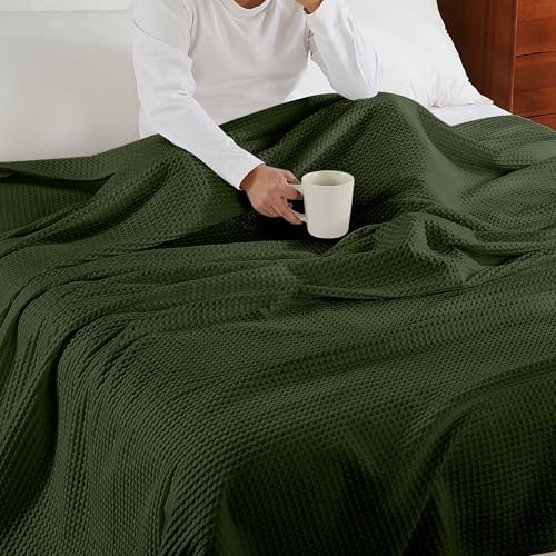 100% Egyptian Cotton Waffle Weave Throw Blanket for Bed Couch Sofa Home Decor, Soft Lightweight Bed & Couch Blanket for All Seasons (Olive Green - Queen Size - 90 * 90") - Image 5