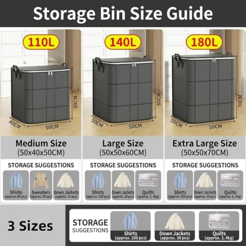 Spacious Moving Storage Bin Zippered Organizer for Clothes，2PC：180L - Image 7