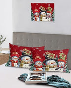 Red Snowman Christmas Pillow Cases Standard Size Set of 2, Xmas Tree Berry Microfiber Bed Throw Pillow Covers, Winter Snowflake Decorative Lumbar Pillow Cover with Envelope Closure for Sofa 20"x26" - Image 5