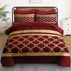 WeCozy Queen Comforter Set with Sheets, 7 Pieces Red Gold Bedding - Image 2