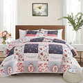 Patchwork Quilt Set Twin Size, 2 Pieces Pink Purple Floral Plaid Design Summer Bedspread Coverlet Set, Soft Microfiber Reversible Lightweight Bed Cover for Kids (68" x 86", 1 Quilt+ 1 Pillow Sham) by Flysheep