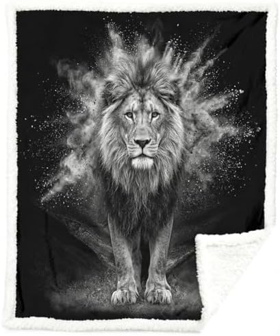 Sleepwish Lion Inches Dark Wildlife Sherpa Blanket King by Sleepwish