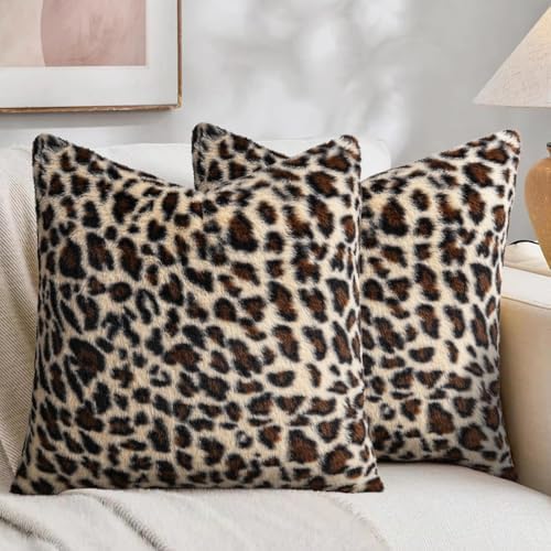 EMMTEEY Leopard Faux Fur Pillow Covers 18x18 Set of 2 - Image 3