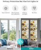 Window Privacy Film Frosted, Pumpkins Sunflower Fall Reusable Static Cling Window Tints, Thanksgiving Botanical Wooden Heat Control Windows Films for Offices, Balcony, 29.5 x 118 Inches - Image 6