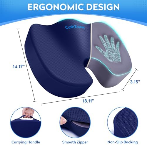 CushZone Memory Foam Seat Cushion for Office Car & Wheelchair, Blue - Image 4