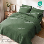 Love's cabin King Size Quilts Bedspreads, 7 Pieces Bed in a Bag, Dark Green - Image 2