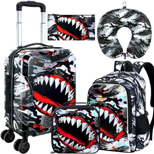 5PCS Kids Luggage Boys Suitcase Set, 16" Hardside Carry-on Shark by FTJCF