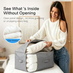 Comforter Storage Bag, Large Capacity Blanket Storage Bags 3-Layer Ultra Space Saving Self Compression Organizer, Heavy Duty Space Saver Organizer for Bedding, Clothes, Blanket, 2-Pack, Gray - Image 6