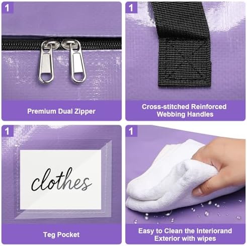 Moving Bags Heavy Duty Lavender Purple – Large Packing Bags for Moving, Extra Large Storage Totes with Zippers and Handles - Image 3