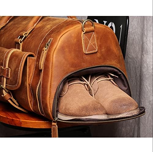 Men's Genuine Leather Travel Bag Business Handbag First Layer Cow Leather Gym Bag Leather Duffel Bag (Color : A) - Image 4