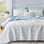 Queen/Full Size Floral Quilt Set Blue Shabby Chic Flower Bedspreads Set by CotComf