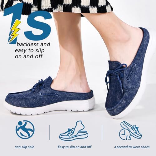 Buyrew Mules for Women with Arch Support - Lightweight Washed Cotton Sneaker Mules - Breathable Walking Flats, Comfortable Slip On Shoes for Business Casual, Office, Travel - Image 4