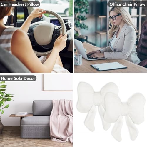 LYFJMUS 4 Pack Plush Bow Car Headrest Pillow and Lumbar Support Pillow Soft Butterfly Car Neck Pillows for Driving Cars Decor - Image 7