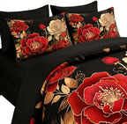 CCoutueChen Red Rose 7 Piece King Comforter Set, Black Gold Floral Bedding - Image 2