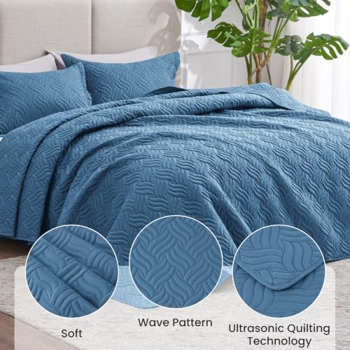 Love's cabin Twin Quilt Set, Lightweight Bedspread Comforter, Misty Blue - Image 4