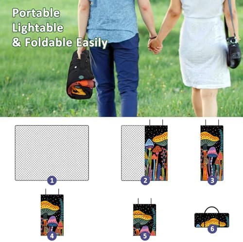 Mushroom Picnic Blankets Waterproof Foldable Picnic Outdoor Blanket 80"x 60" Picnic Mat 3-Layer Thicking Outdoor Foldable Blankets Sandproof Lightweight Beach Blankets with Strap Machine Washable - Image 5