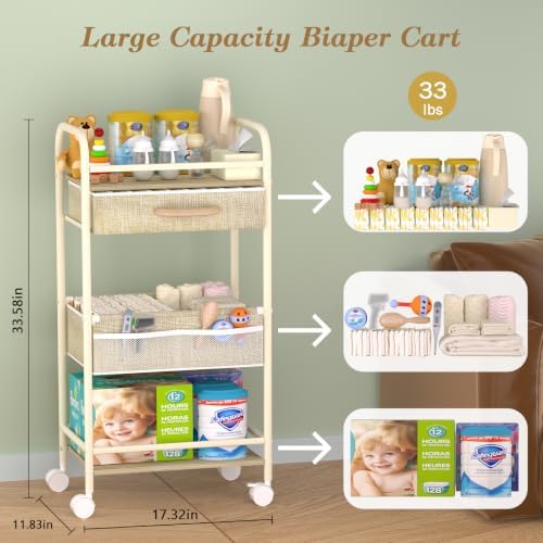 Baby Cart Organizer, Oxford Fabric Diaper Cart with Wooden Divider - Image 4