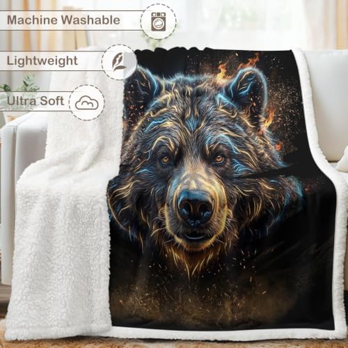 Bear Sherpa Blanket Energy Animal Print Throw Blanket for Men Soft Warm Cozy 60x80 Inches Neon Wildlife Design Gamer Room Bedroom Decor Stress Relief Gift for Birthday Housewarming Anniversary - Image 6