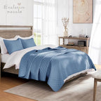 Exclusivo Mezcla Reversible Twin Quilt Bedding Set, Grayish Blue - Image 2