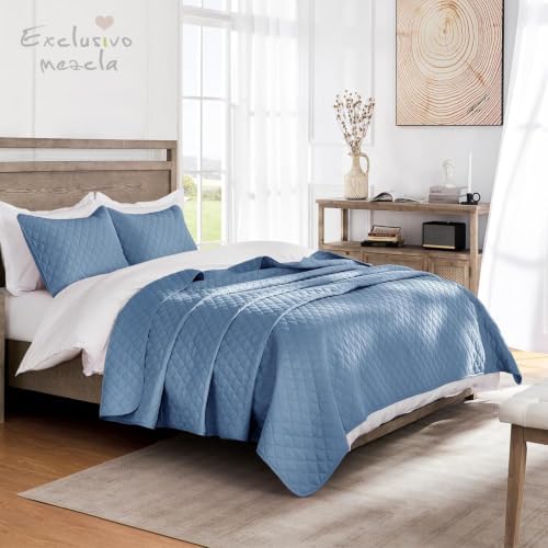 Exclusivo Mezcla Reversible Twin Quilt Bedding Set, Grayish Blue - Image 2