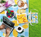 MNSRUU Picnic Blanket Waterproof Foldable, Lemon Blue Checkboard Large Outdoor Picnic Beach Camping Blanket Travel Mat, Shoulder Strap Tote, Rectangle 57x59in - Image 4