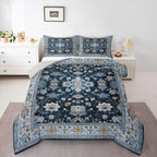 Erosebridal Navy Blue Floral Full Comforter Set - Vintage Flower Boho Bedding Set for Kids Adults | Farmhouse Cottage Flowers Quilt | Retro Aesthetic Bedroom Decor with 2 Pillowcases - Image 2