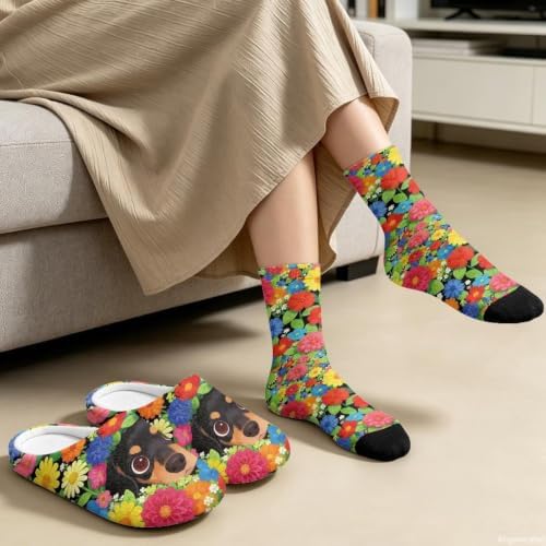Womens Fuzzy Slipper with Socks Warm Cozy House Slipper and Socks Set Plush Winter Shoes for Indoor - Image 4