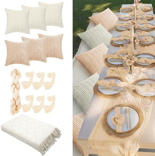 14 Pack Extra Large White Picnic Blanket Kit 91x71'' Outdoor Boho Rug Decor by Beeveer