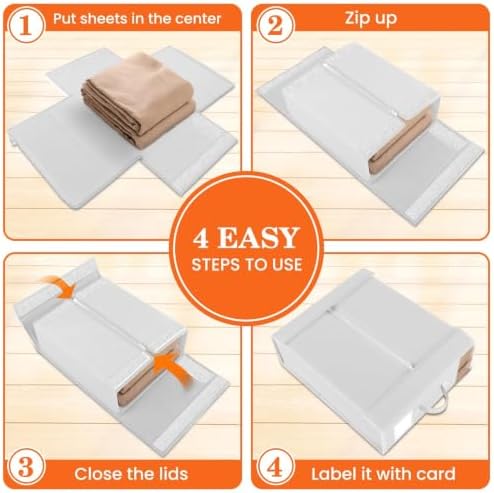 WOWBOX Sheet Organizers and Storage,Closet Bed Sheet Organizer Under Bed Storage and Organization with Label Cards & Clear Window for Bedding Sheets,Duvet Covers,Blankets (8 Pack，White) - Image 4
