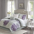 Madison Park Essentials Queen Comforter Set, Floral Bed in a Bag Purple 9PC by MADISONPARK